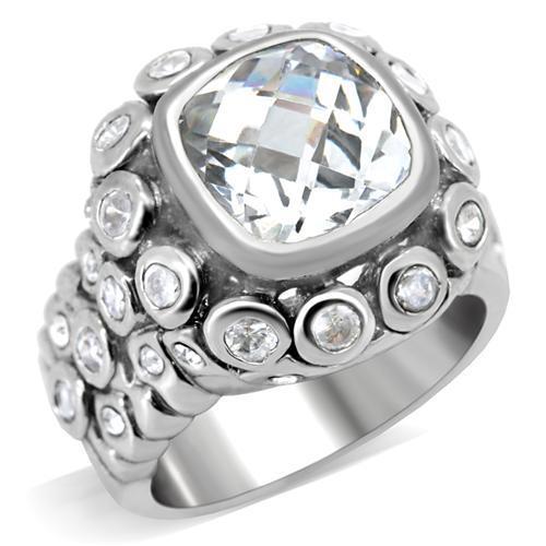 JCE705 Rhodium Brass Ring with AAA Grade CZ  in Clear