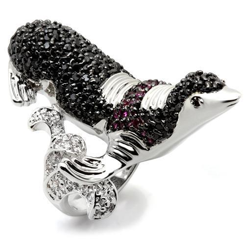 JCE003 Rhodium + Ruthenium Brass Ring with AAA Grade CZ  in Multi Color