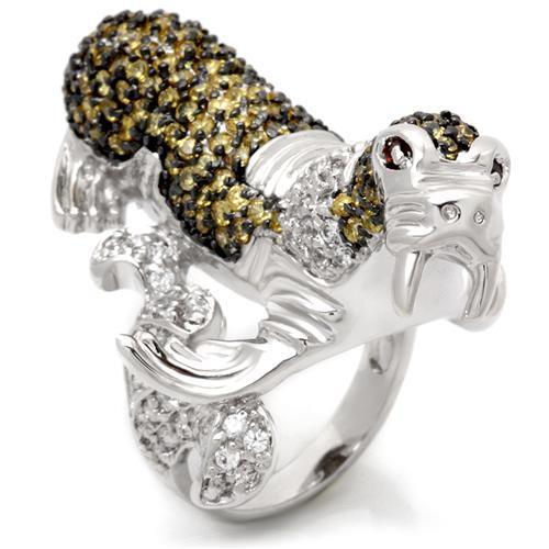 JCE008 Rhodium + Ruthenium Brass Ring with AAA Grade CZ  in Multi Color