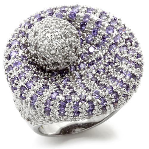 JCE018 Rhodium Brass Ring with AAA Grade CZ  in Tanzanite