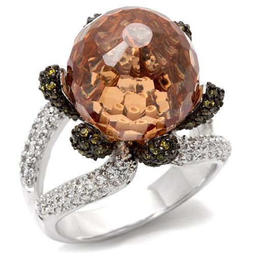 JCE021 Rhodium + Ruthenium Brass Ring with AAA Grade CZ  in Champagne