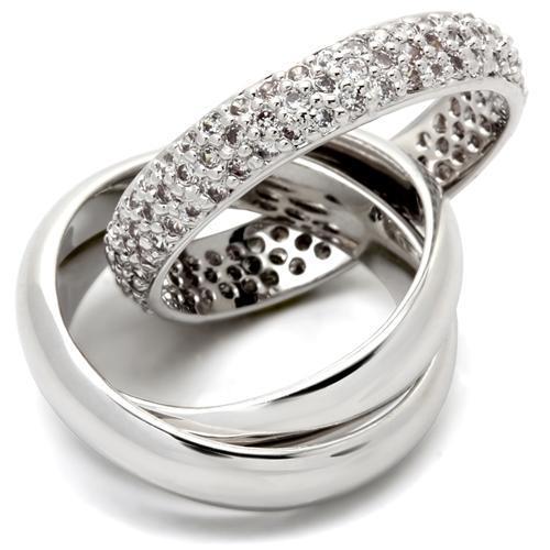 JCE2065 Rhodium Brass Ring with AAA Grade CZ  in Clear