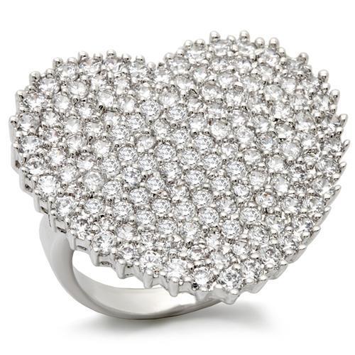JCE2146 Rhodium Brass Ring with AAA Grade CZ  in Clear