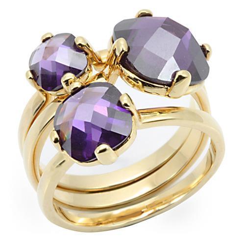 JCE259 Gold Brass Ring with AAA Grade CZ  in Amethyst