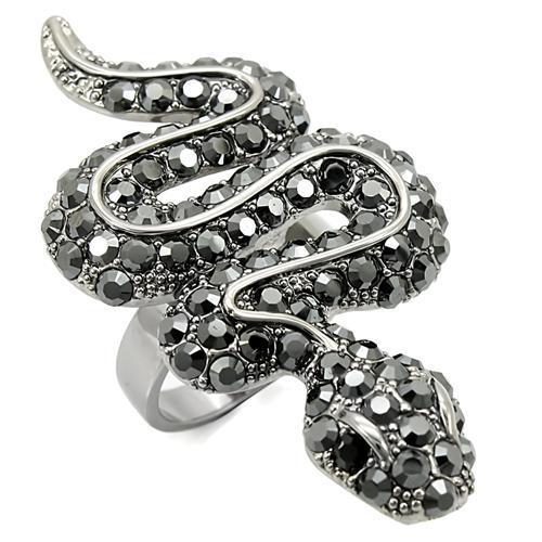JCE282 Ruthenium Brass Ring with Top Grade Crystal  in Jet
