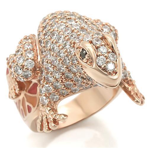 JCE283 Rose Gold Brass Ring with AAA Grade CZ  in Jet