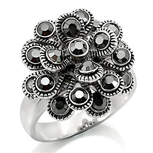 JCE301 Rhodium Brass Ring with Top Grade Crystal  in Jet