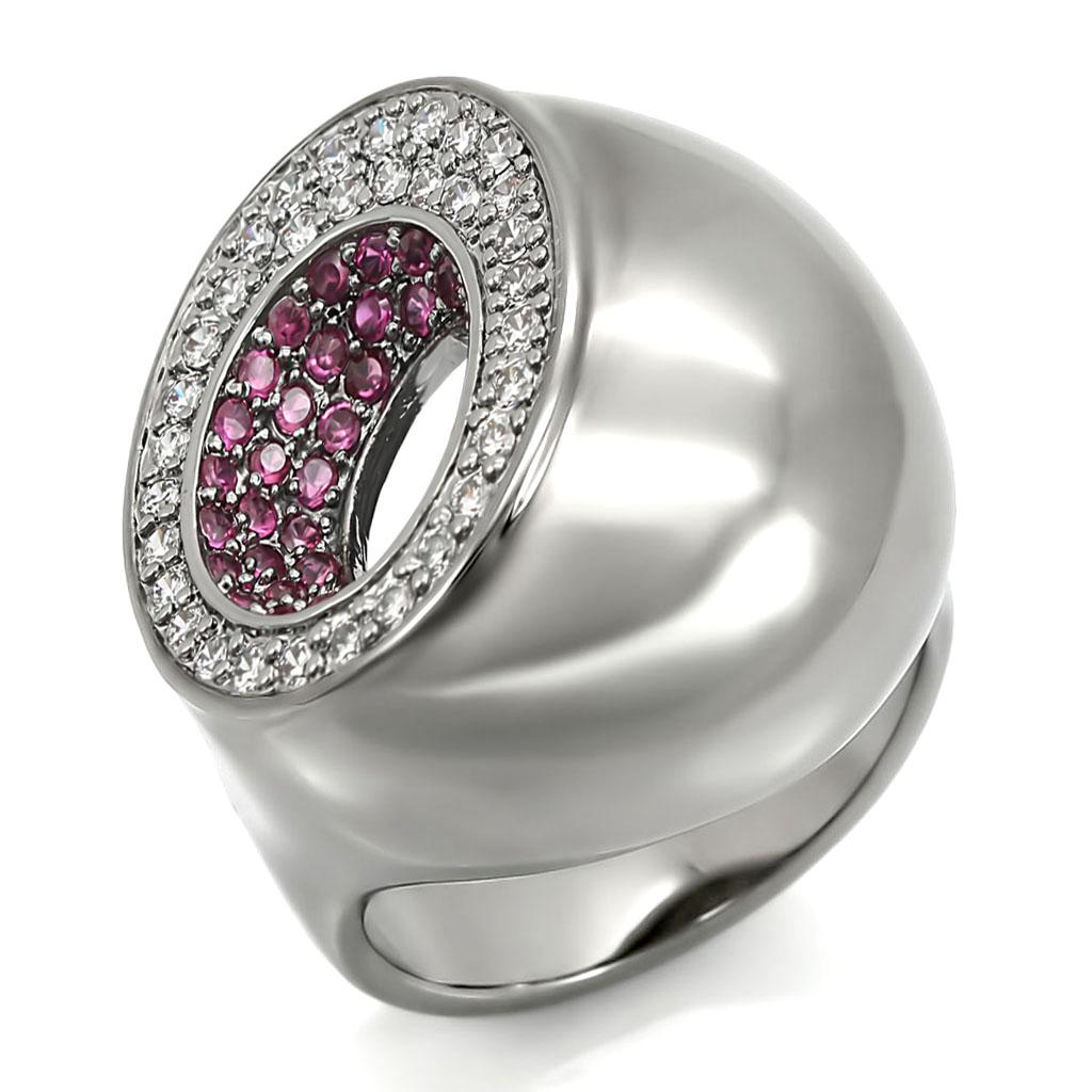 JCE304 Ruthenium Brass Ring with Synthetic Garnet in Ruby