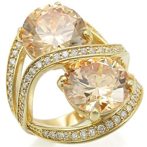 JCE314 Gold Brass Ring with AAA Grade CZ  in Champagne