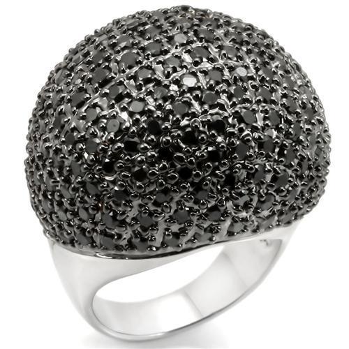 JCE362 Rhodium + Ruthenium Brass Ring with AAA Grade CZ  in Jet