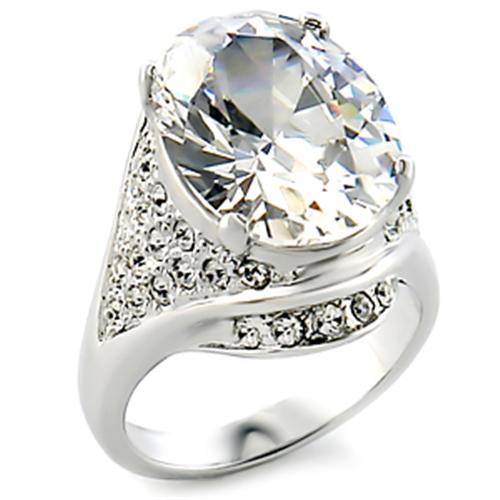 JCE713 Rhodium Brass Ring with AAA Grade CZ  in Clear