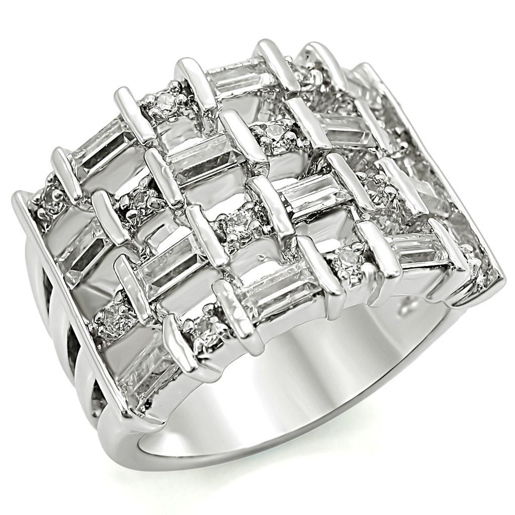 JCE3024 Rhodium Brass Ring with AAA Grade CZ  in Clear