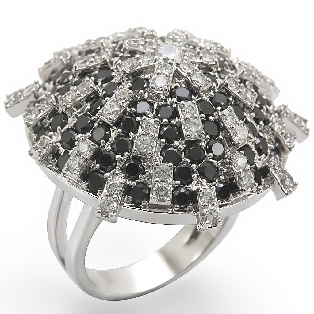 JCE029 Rhodium Brass Ring with AAA Grade CZ  in Black Diamond
