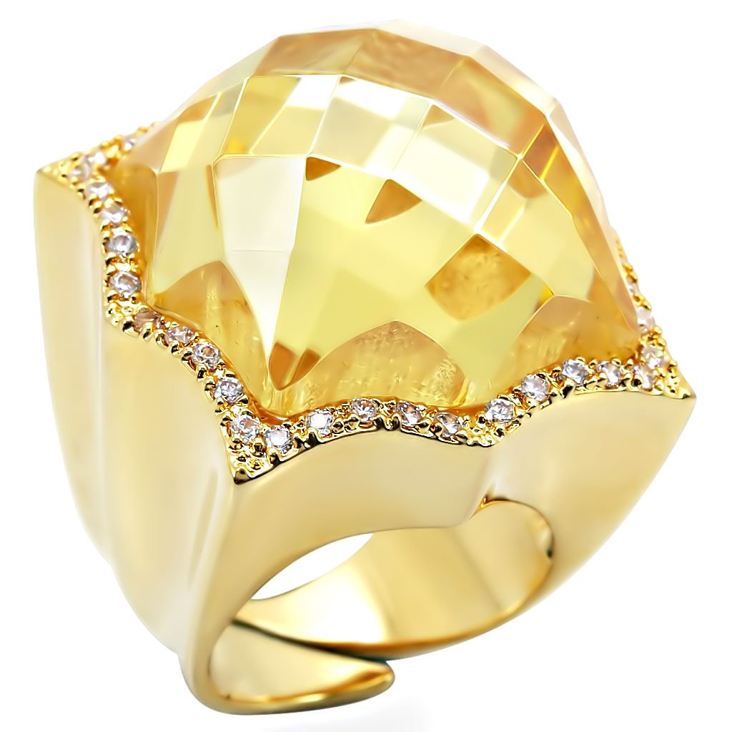 JCE030 Gold Brass Ring with AAA Grade CZ  in Citrine Yellow