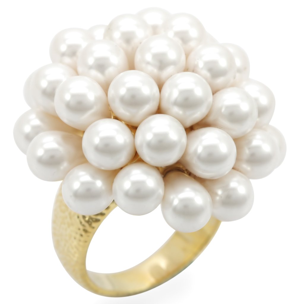 JCE052 Gold Brass Ring with Synthetic  in White