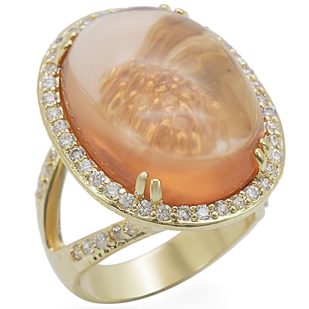 JCE056 Gold Brass Ring with Synthetic Synthetic Glass in Champagne