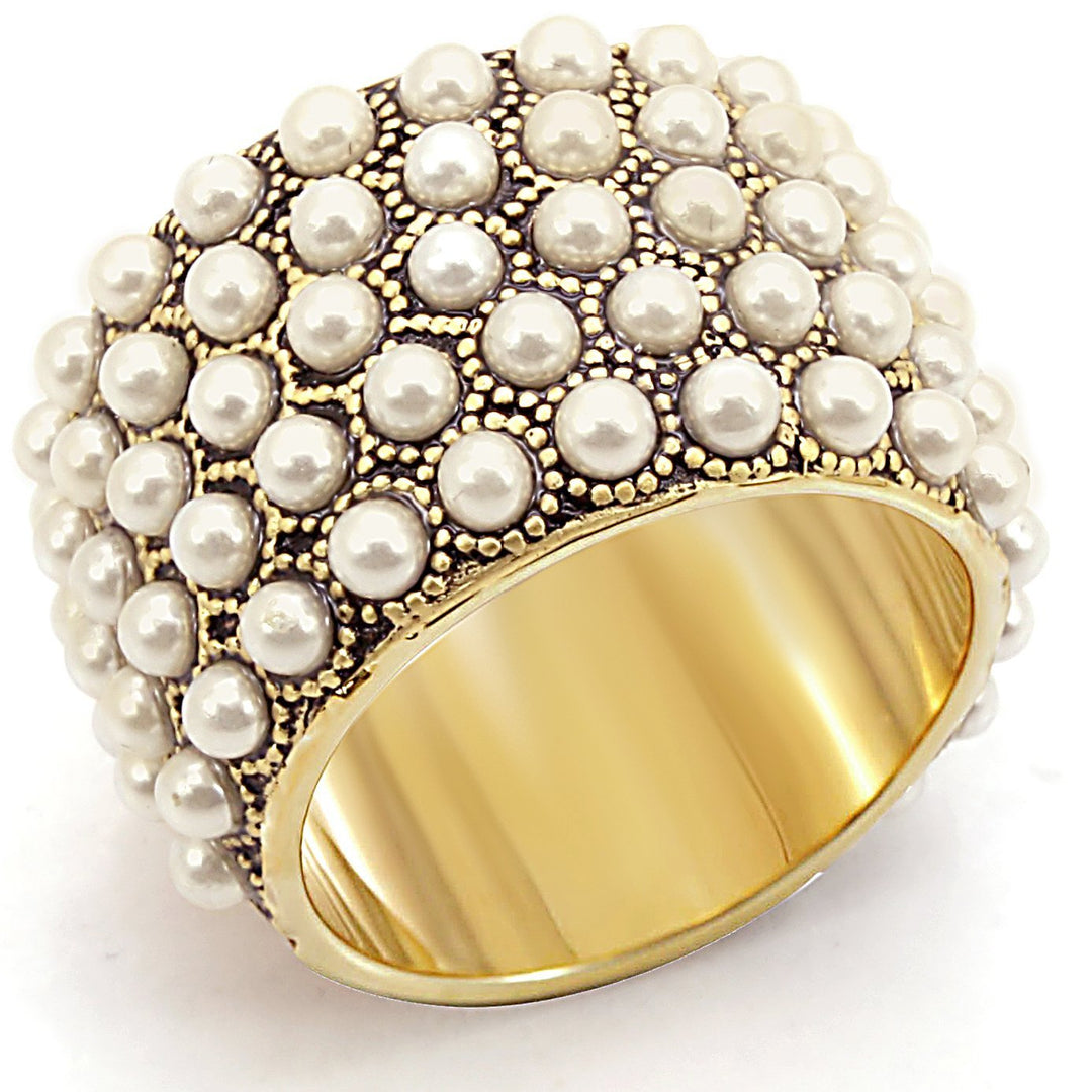 JCE057 Gold Brass Ring with Synthetic Pearl in Citrine Yellow