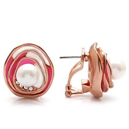 JCE123 Rose Gold Brass Earrings with Synthetic Pearl in White