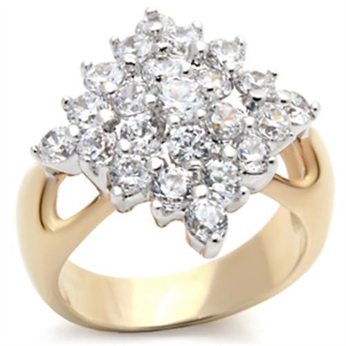 JCE024 Gold+Rhodium Brass Ring with AAA Grade CZ  in Clear