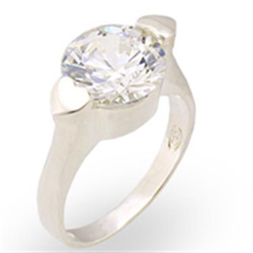 JCE2113 High-Polished 925 Sterling Silver Ring with AAA Grade CZ  in Clear