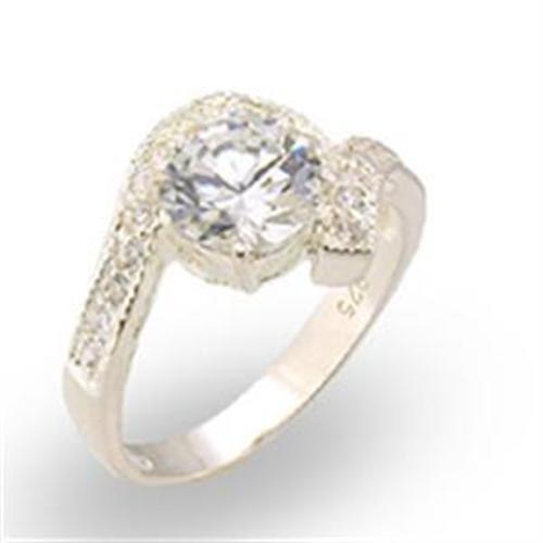 JCE122 High-Polished 925 Sterling Silver Ring with AAA Grade CZ  in Clear