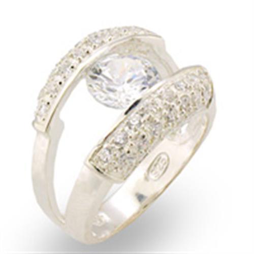 JCE313 High-Polished 925 Sterling Silver Ring with AAA Grade CZ  in Clear