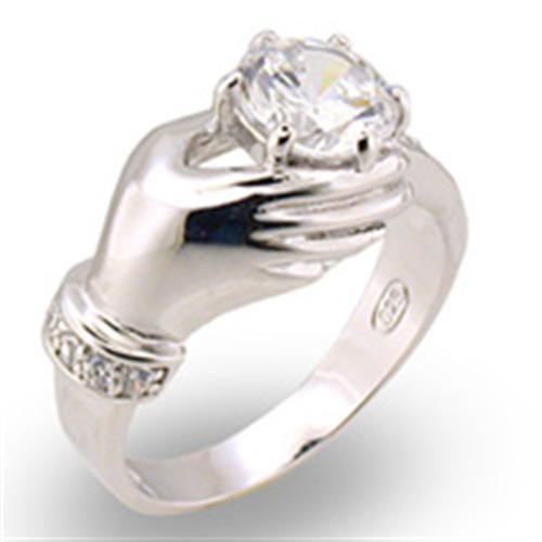 JCE320 High-Polished 925 Sterling Silver Ring with AAA Grade CZ  in Clear