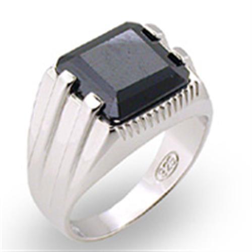 JCE407 High-Polished 925 Sterling Silver Ring with AAA Grade CZ  in Jet