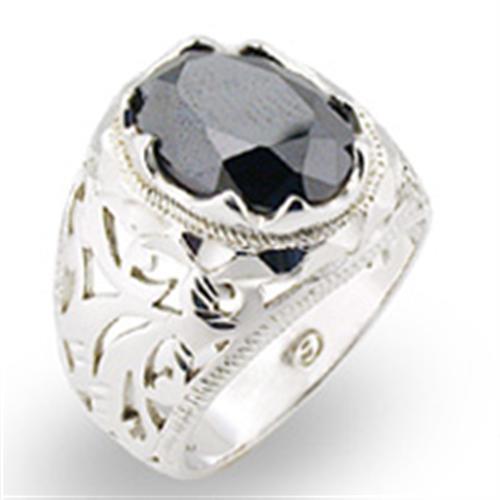 JCE408 High-Polished 925 Sterling Silver Ring with AAA Grade CZ  in Jet