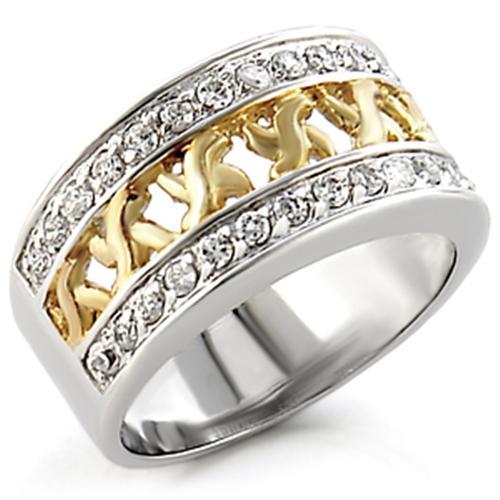 JCE812 Reverse Two-Tone 925 Sterling Silver Ring with AAA Grade CZ  in Clear