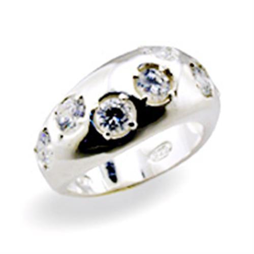 JCE114 High-Polished 925 Sterling Silver Ring with AAA Grade CZ  in Clear