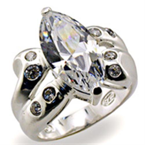 JCE127 High-Polished 925 Sterling Silver Ring with AAA Grade CZ  in Clear