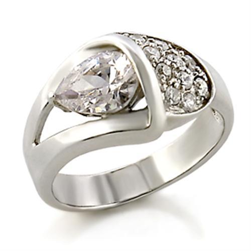JCE128 High-Polished 925 Sterling Silver Ring with AAA Grade CZ  in Clear