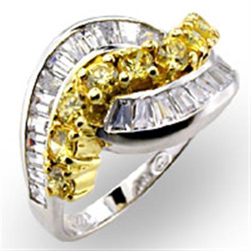JCE817 Reverse Two-Tone 925 Sterling Silver Ring with AAA Grade CZ  in Citrine