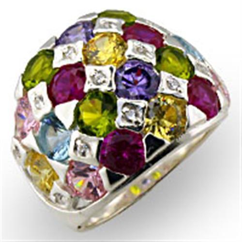 JCE906 High-Polished 925 Sterling Silver Ring with AAA Grade CZ  in Multi Color