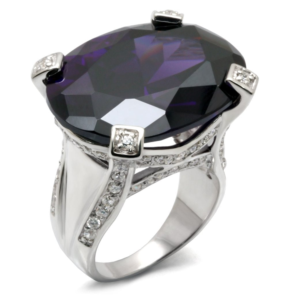 JCE926 High-Polished 925 Sterling Silver Ring with AAA Grade CZ  in Amethyst