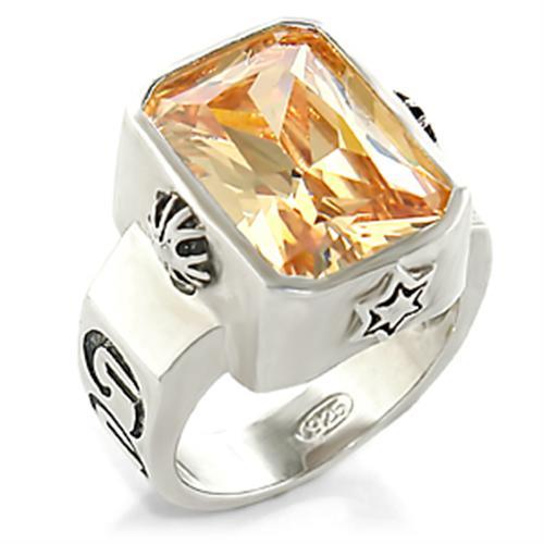 JCE931 High-Polished 925 Sterling Silver Ring with AAA Grade CZ  in Champagne