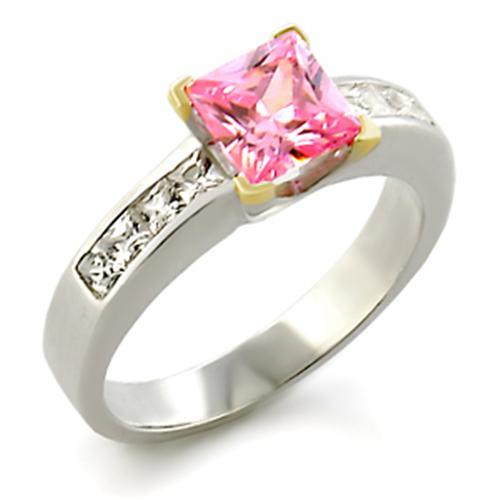 JCE104 Reverse Two-Tone 925 Sterling Silver Ring with AAA Grade CZ  in Rose