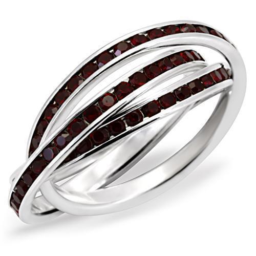 JCE113 High-Polished 925 Sterling Silver Ring with Top Grade Crystal  in Garnet