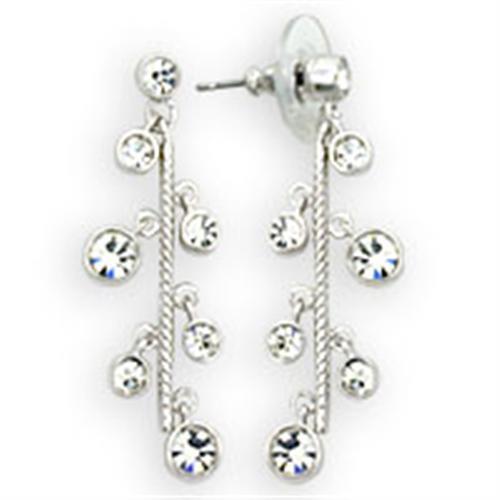 JCE409 High-Polished 925 Sterling Silver Earrings with Top Grade Crystal  in Clear-PCS