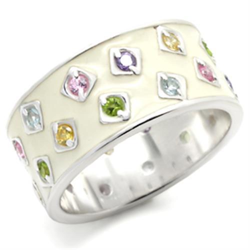 JCE405 High-Polished 925 Sterling Silver Ring with AAA Grade CZ  in Multi Color