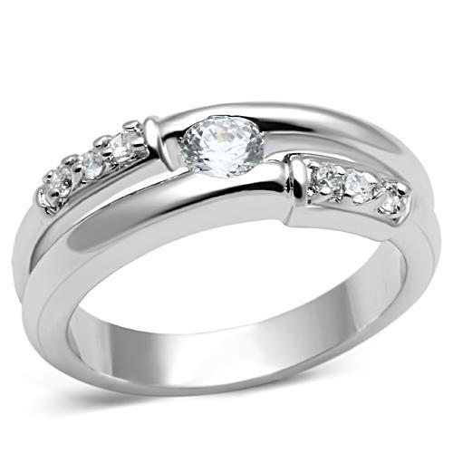 JCE049 Rhodium Brass Ring with AAA Grade CZ  in Clear
