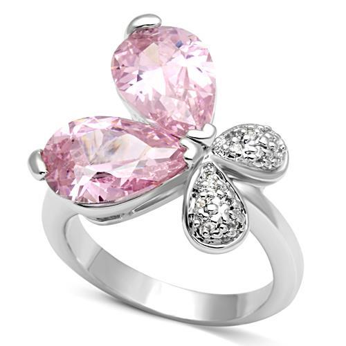 JCE051 Rhodium Brass Ring with AAA Grade CZ  in Rose