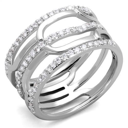 JCE1070 Rhodium Brass Ring with AAA Grade CZ  in Clear