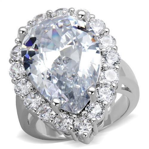 JCE1084 Rhodium Brass Ring with AAA Grade CZ  in Clear