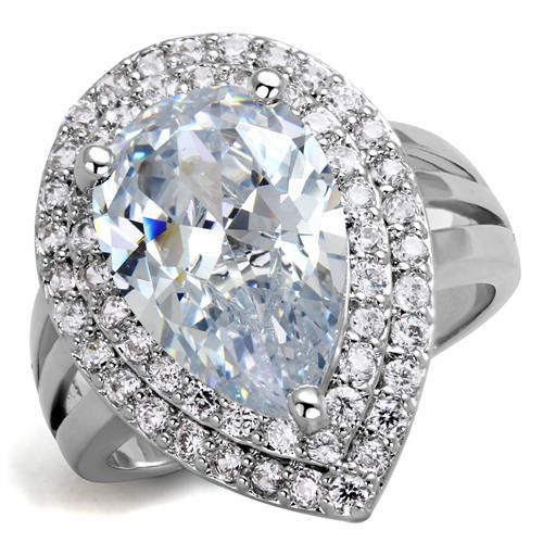 JCE1085 Rhodium Brass Ring with AAA Grade CZ  in Clear
