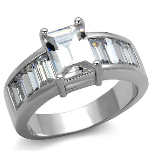JCE1086 Rhodium Brass Ring with AAA Grade CZ  in Clear