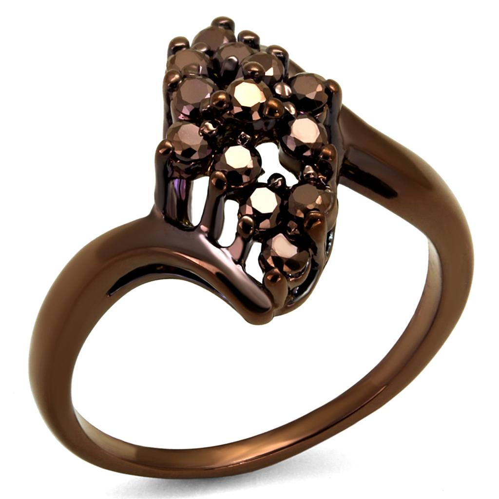 JCE1154 IP Coffee light Brass Ring with AAA Grade CZ  in Light Coffee