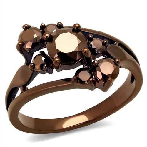 JCE1168 IP Coffee light Brass Ring with AAA Grade CZ  in Light Coffee