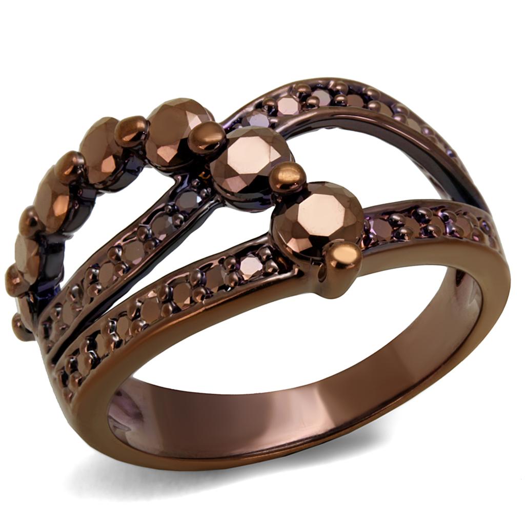 JCE1182 IP Coffee light Brass Ring with AAA Grade CZ  in Light Coffee